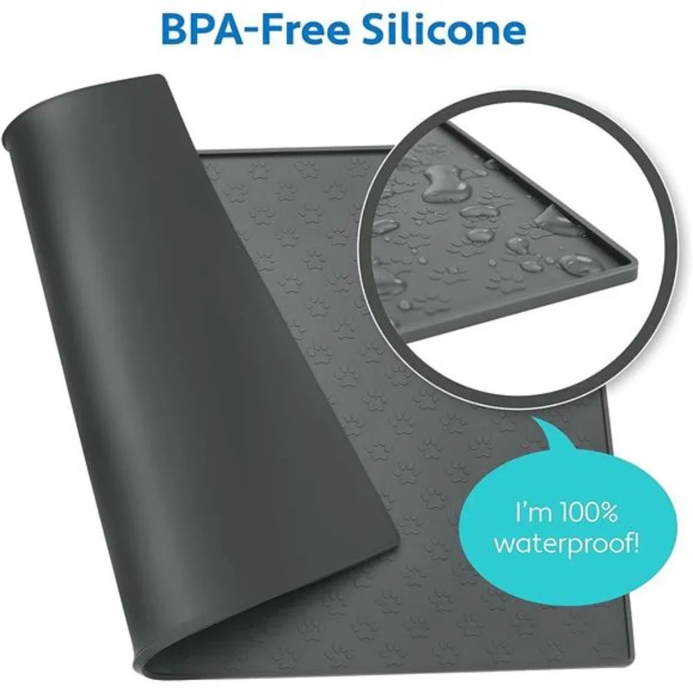 Silicone Pet Feeding Mat, 24x16, Waterproof Placemat for Dog and Cat Bowls